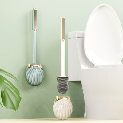 Toilet Brush Bathroom Cleaning Brush Long Handle Brush Silicone Flat Toilet Brush Toilet Brush With Shell