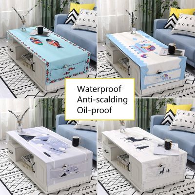 With Side Pockets 15 Style Waterproof Table Towel Tablecloth Nordic Covering Cloth Tablecloth Elk Cat Plant Abstract Dust Cover