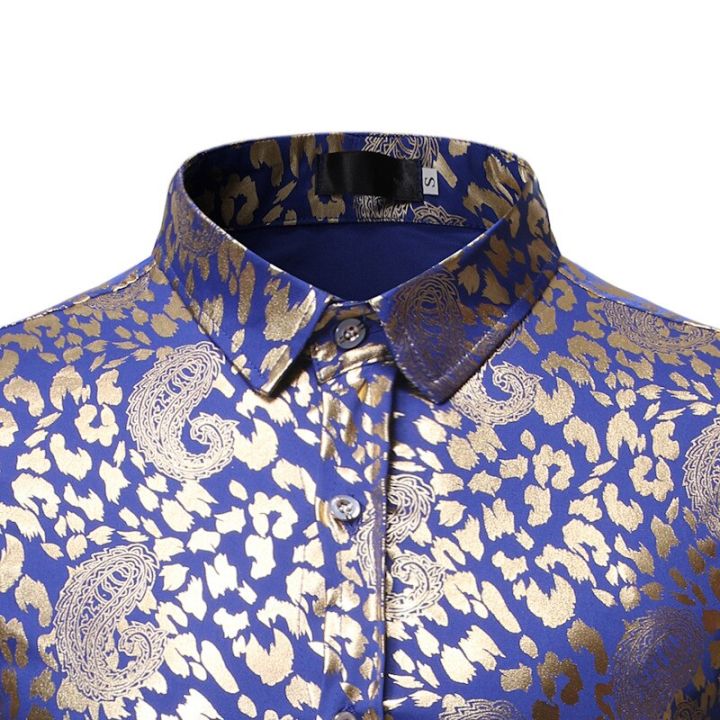 เสื้อใหม่เอี่ยมเสื้อสีขาว-dress-shirt-ลาย-paisley-สีทองแวววาวของผู้ชายเสื้อใส่ชุดไนท์คลับแขนยาวสำหรับงานเลี้ยงงานแต่งงานบนเวทีสินค้าตามสั่ง