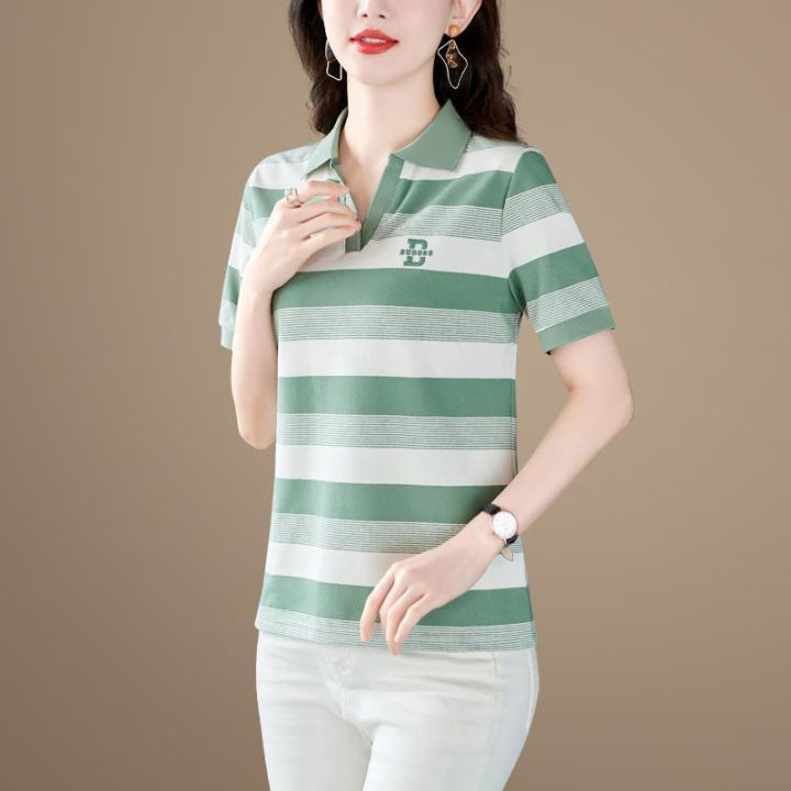 เสื้อยืดแขนสั้นของผู้หญิง-m-5xl-เสื้อระบายอากาศใหม่ฤดูร้อนเสื้อโปโลเรียบง่าย