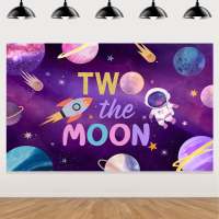 Jollyboom Two The Moon Purple 2nd Birthday Backdrop Outer Space Girl Party Supplies Rocket Astronaut Stars Planet 2nd Birthday Party Decorations Photobooth Props Banner Gifts Favors