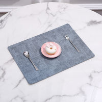 Rectangle Place Mat Tableware Pad PU Leather Waterproof Heat Insulation Coaster TableSoft Blue Washable Bowl