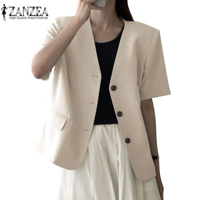 ZANZEA Women Korean Commuting V-neck Short Sleeves Fashion Buttoned All-match Blazer
