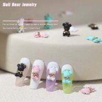 1Pack Net Red Nail Art Cute Bear Jewelry Metal Frosted Three-Dimensional Candy 3D Cartoon Crown Bear White Cute Nail Drill