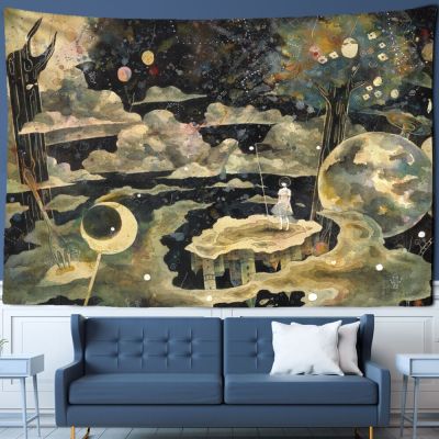 Cartoon Illustration Tapestry Wall Hanging Psychedelic Astrology Divination Childrens Room Dream