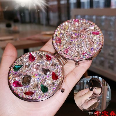 [COD] T Luxury Rhinestone Makeup Mirror Folding Double-sided Dressing Small Round as a G ift for irlfriend and