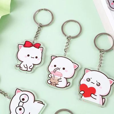 Mitao Cat Acrylic Keychain Net Red Cute Couple Peach Cat Schoolbag Ornaments Cat Surrounding Stand Pendant Charm Keyring Gift