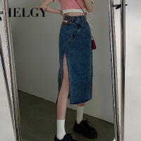 IELGY Irregular Open Denim Skirt Womens Summer Thin 2022 New Mid-Length High-Waisted