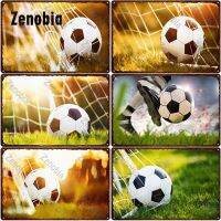 Soccer Metal Sign - Football In The Sun Design - Green Grass Football Field Tin Plate Plaque For Home Decor