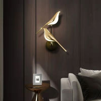 Nordic Style LED Wall Lamp Art Magpie Bird Home Decor Bedroom Bedside Parlor Background Decoration Sconce Indoor Lighting