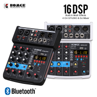 BOMGE 4 Channel mini DJ Audio Sound Mixer Interface with Bluetooth , Stereo Recording, 48V Phantom Power, 24 D