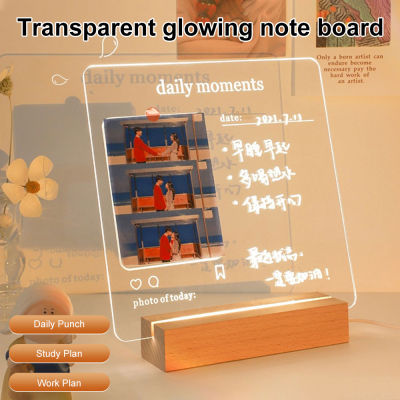 【คลังสินค้าพร้อม】Zir Mall Original Note Message Board Night Light Writing Glow Memo Acrylic Daily Moment Photo Board Wood Holder Lamp Gift Room Decor LED Lights