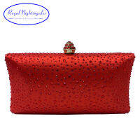 Royal Nightingales Red Hard Case Box Clutch Crystal Evening Bags for Womens Party Wedding Bridal Clutch Wallet Crystal Clutches