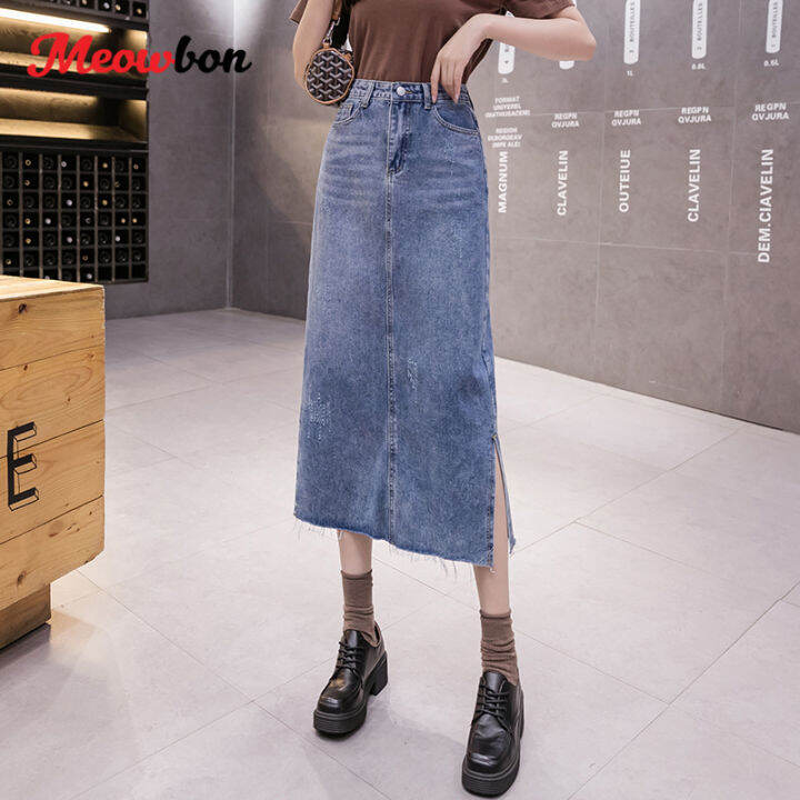 Plus Size A Line Below Knee Split Midi Long Denim Skirts For Women S M L Xl Xxl Xxxl 4xl 5xl 5424