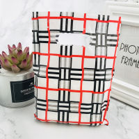 Small Black Red Striped Lattice 15x20cm Plastic Gift Bag With Handles Jewelry Plastic Gift Handle Bags For Shops 100pcs