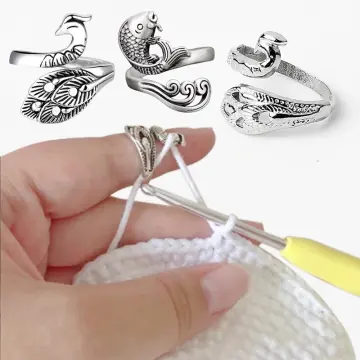 Cat-Shaped Open Ring Knitting Loop Crochet Rings Thimble Guide