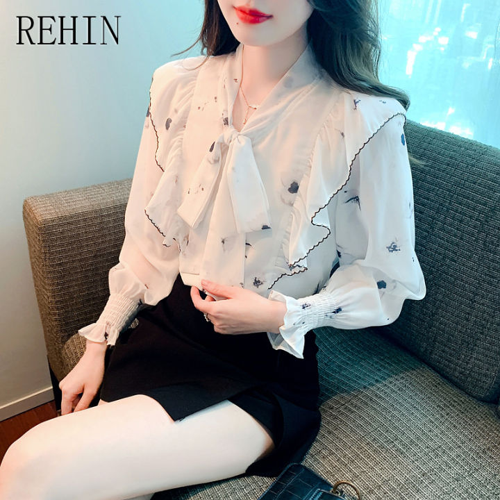 rehin-เสื้อผู้หญิงมาใหม่ล่าสุด2023ฤดูใบไม้ร่วง-เสื้อชีฟองผูกคออเนกประสงค์การออกแบบที่ไม่เหมือนใครเสื้อเชิ้ตแขนยาวลดอายุ