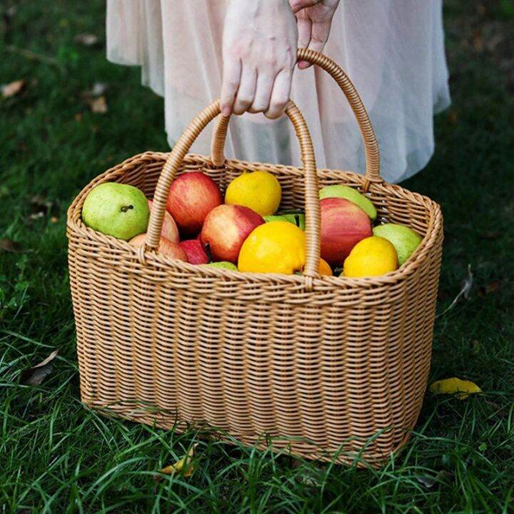 home-shopping-basket-hand-vegetable-basket-decorative-woven-basket-flower-arrangement-basket-imitating-rattan-picnic-bag