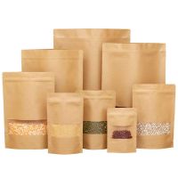 50Pcs Bakery Bags Clear Window Paper Bag Sealing Grease Proof Kraft Paper Bag for Food Snacks Cookie Bag