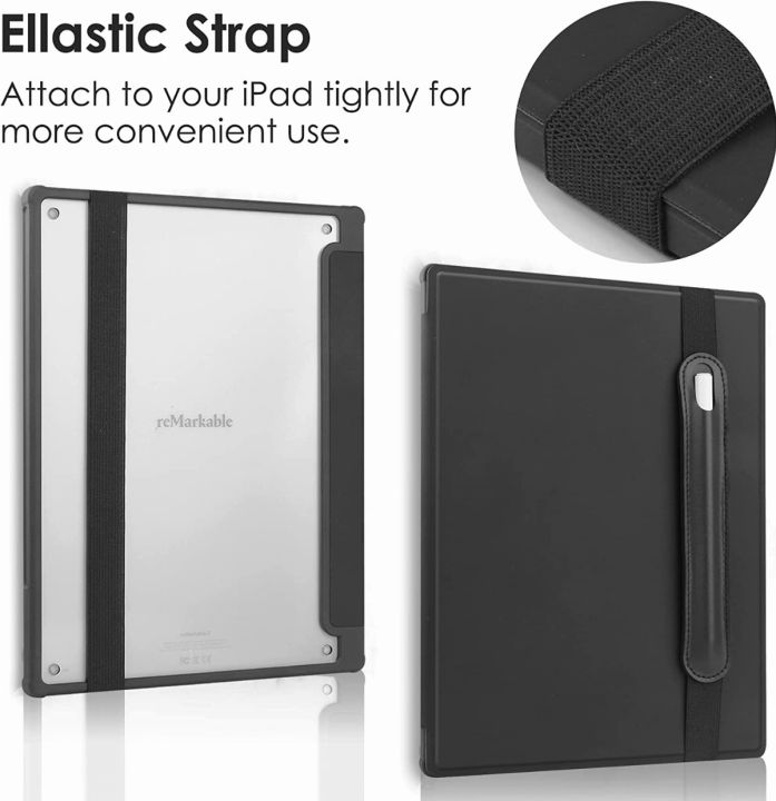 kuroko-hybrid-slim-remarkable-2-tablet-case-shockproof-cover-with-clear-transparent-back-shell-compatiable-with-remarkable-2-with-detachable-stylus-pen-holder-black