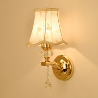 Modern Simple European Bedroom Bedside Monocephalic Linen Lamp Shade Living Room Aisle Hotel Golden Iron Base Wall Lamp