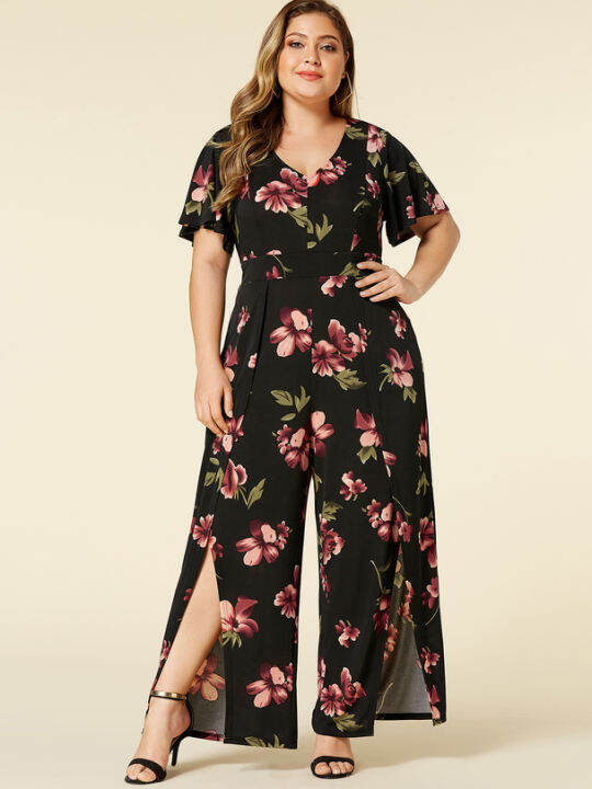 S443 Urban Outfits Side Slit Floral Plus Size Jumpsuit | Lazada PH