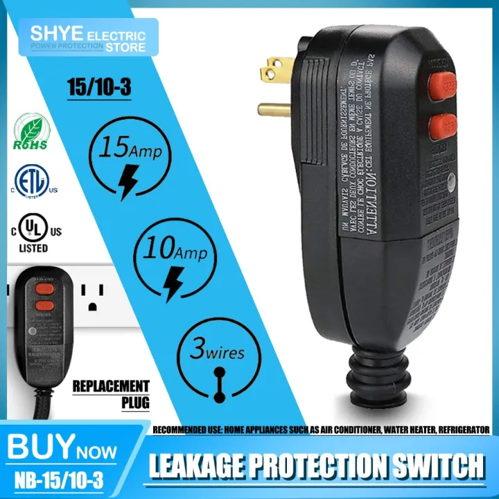 US GFCI Power Plug 15A 3Wire Adapter Ground Fault Circuit Breaker RCD