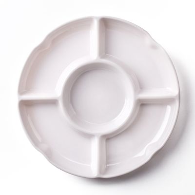 5 Combined Round Plastic Tray Melamine Compartment Tray Size: 13 Inches, White Plastic Partition