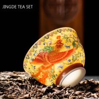 2 Pcs Household Enamel Color Tea Cup Exquisite Ceramics Teacup Tradition Handmade Personal Single Cup Customized Tea Set Gifts