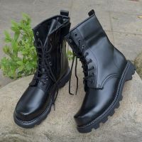 Mens Women Leather Boots Outdoor Steel Round Toe Safety Waterproof Boots Lace Up Black Motorcycle Boots