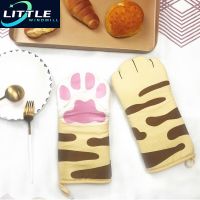 Cute Cat Paws Oven Mitts Long Cotton Baking Insulation Microwave Animal Heat Resistant Non slip Gloves Kitchen Gloves Cooking