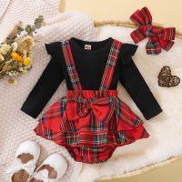 Ma&amp;Baby 0-24M 1st Christmas Baby Girl Clothes Set Knit Ruffle Romper Plaid Bloomer Shorts Overalls Headband Xmas Outfits D01