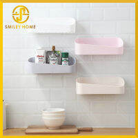 Smiley Home ชั้นพลาสติกวางของอเนกประสงค์ ติดผนังโดยการติดสติกเกอร์กาว แทนการเจาะผนัง