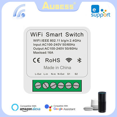 สวิตช์อัจฉริยะ Aubess Wifi,16A, EWeLink APP รีโมทคอนลไร้สายเวลา,โมดูลสวิตช์ DIY บ้านอัจฉริยะรองรับ Alexa Home