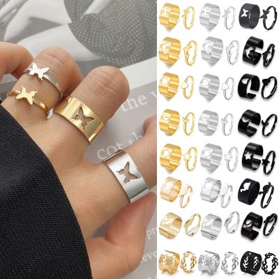 LATS Butterlfly Star Rings for Gothic Jewelry Punk Couple Set