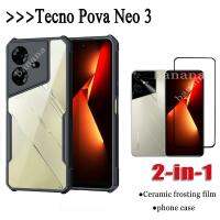 2in1 Tecno Pova Neo 3เคสแข็งโปร่งใสกันกระแทกและปกป้องหน้าจอกระจกเทมเปอร์