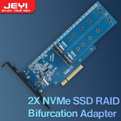 อะแดปเตอร์ PCIe NVMe คู่ JEYI M.2 NVMe SSD ไปยัง PCI-e 4.0 X8/X16การ์ดรองรับ M.2 (M Key) NVMe SSD 2280/2260/2242/2230