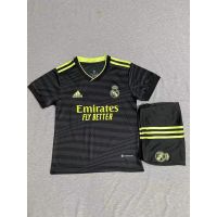 ✘☜ 2223 New Kids Real Madrid Second Away Football Jersey Set Black Short Sleeve Short Pants Jersey Kits Unisex Soccer Football Jersey Size 16-28 Kids Jersey Set Real Madrid