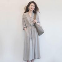 COD SDFGERTYTRRT Korean Women Fashion Long Sleeve Plain Casual Oversized Slim Wasit Maxi Shirt Dress ready stock new