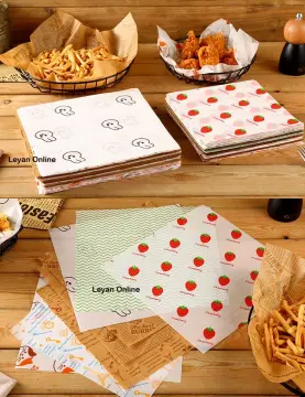 50Pcs Wrap Paper Wax Grade Oil Printed Baking Oil-proof Baking Wax Paper  for Food Sandwich Fries Kertas Minyak Bercorak