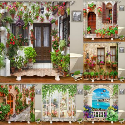 【CW】卐┅  Garden Flowers Scenery Shower Curtains Curtain Washable Fabric Screens