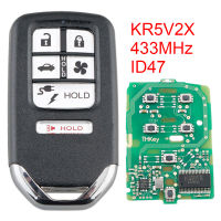 KUMSUN 433เมกะเฮิร์ตซ์ FSK 6ปุ่มสมาร์ท Keyless รถกุญแจรีโมท Fob เปลี่ยนด้วยชิป ID47 KR5V2X เหมาะสำหรับฮอนด้าความคมชัด2018รถติดตั้ง