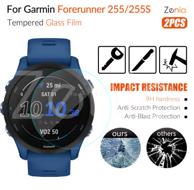 Zenia ฟิล์มป้องกันหน้าจอแบบเต็มจอ2ชิ้น,สำหรับ Garmin Forerunner 255 255S Music Forerunner255 Forerunner255S HD 9H 2.5D กระจกนิรภัยป้องกันการระเบิดฟิล์มกันรอยป้องกันรอยขีดข่วนอุปกรณ์เสริมเปลี่ยน