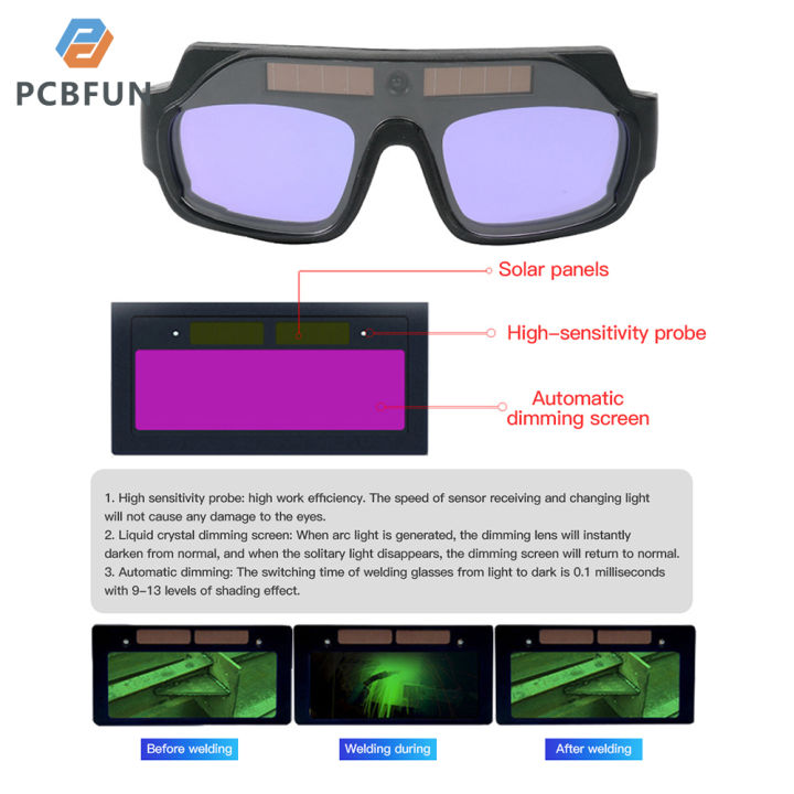 แว่นตาช่างเชื่อมโซลาร์-pcbfun-ลดแสงจ้าอัตโนมัติแว่นตาช่างเชื่อมป้องกันแสงสะท้อนเครื่องมือแว่นตาป้องกันดวงตาเชื่อมแว่นตาช่างเชื่อมแผงเชื่อมอาร์กอนอาร์ค