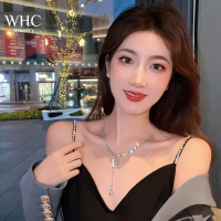 WHC Jewelry สร้อยคอจี้เพทายตัวอักษร D เงาแวววาวสุภาพสตรีหรูหราไทเทเนี่ยมเหล็กกระดูกไหปลาร้า Chain