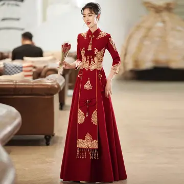 Luxury Evening Gowns For Women Chinese Dress Qipao Stage Show Tailing  Dresses Long White Cheongsam Fashion Satin Chinoise Qi Pao