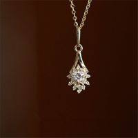 925 Sterling Silver Pavé Crystal Magnolia Flower  14K Gold Plating Clavicle Chain Necklace Women Vintage Palace Style Jewelry