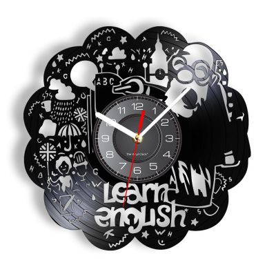 นาฬิกาแขวนผนังไวนิล IP ธีมเรียนภาษาอังกฤษใหม่ (สไตล์) นาฬิกาแขวนผนังสถานการณ์การสอนภาษานาฬิกาติดผนังเรืองแสงนาฬิกาของขวัญจากครูภาษาอังกฤษ