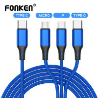 FONKEN 3 In 1สาย USB ประเภท C USB C โทรศัพท์ไมโคร USB สายชาร์จแบตเตอรี่ PD Fast สายชาร์จสำหรับ iPhone 12โทรศัพท์มือถือ Type-C Android สายไนลอน