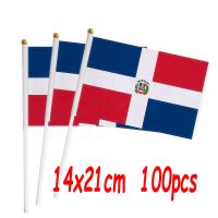 ZXZ 100pcs Dominican Republic hand Flag 14*21cm Polyester Printing Dominican Republic Hand waving Flag with plastic flagpole